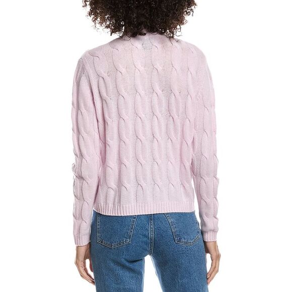 Forte Cashmere Womens  Wool & Cashmere-Blend Cable V-Neck Cardigan, Pink - Picture 2 of 3
